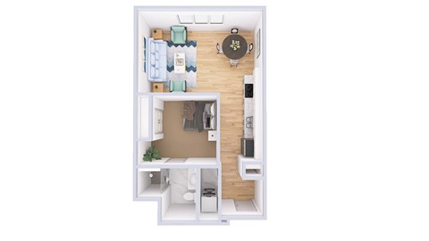Floor plan for studio, 1 bath, 603 sqft